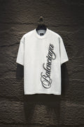 White Balenciaga T-shirt with large black script graphic on front