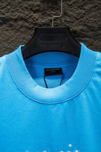 Balenciaga short-sleeve T-shirt neckline close-up with crew neck and collar