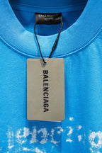 Balenciaga short-sleeve T-shirt neckline with hang tag and distressed logo print