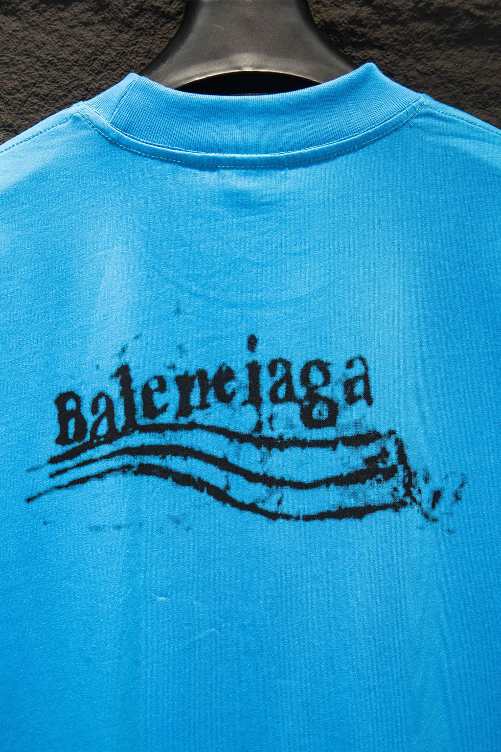 Balenciaga short-sleeve T-shirt, light blue, bold black logo graphic