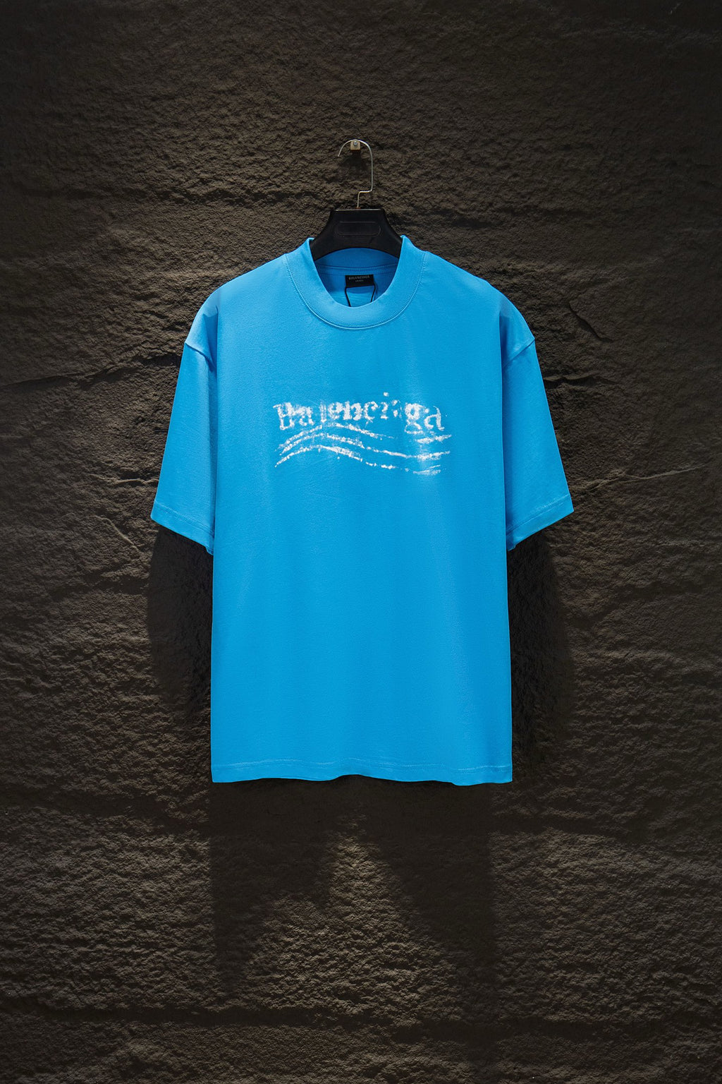 Balenciaga short-sleeve T-shirt, light blue, crew neck, front logo print