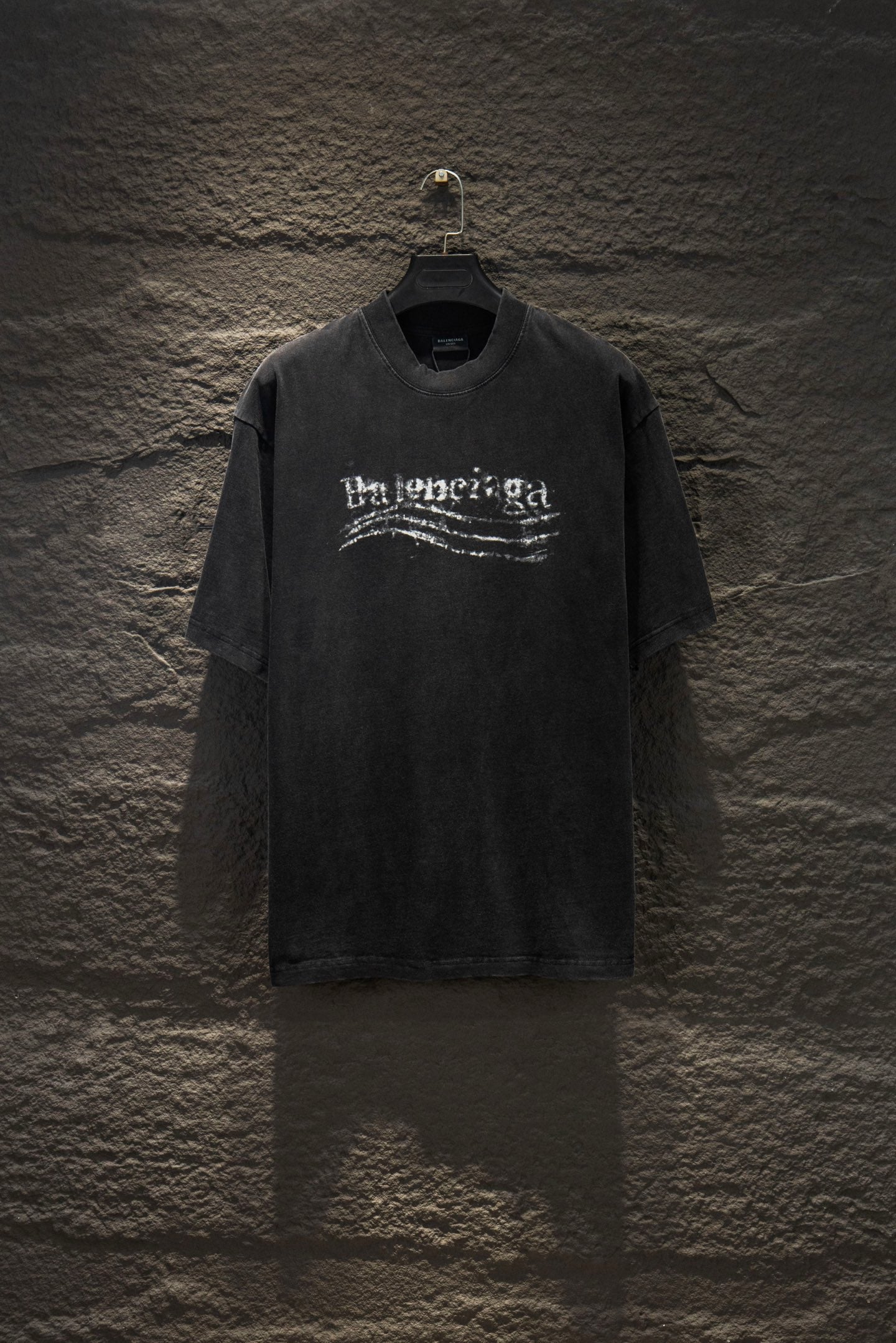Black Balenciaga short-sleeve T-shirt with white logo graphic