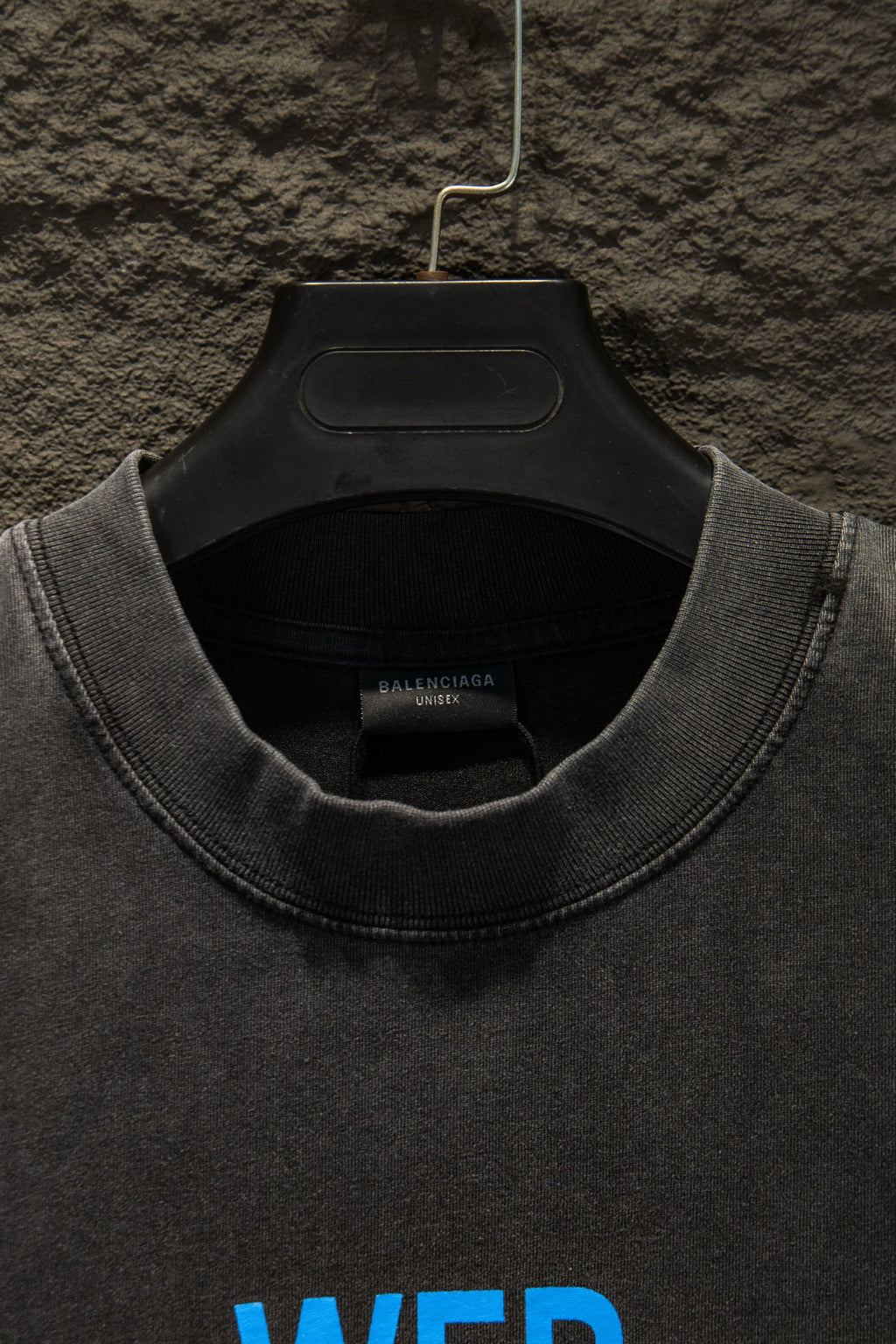 Gray T-shirt collar with interior neck label and soft ribbed trim