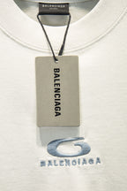 White T-shirt with hang tag and blue chest logo