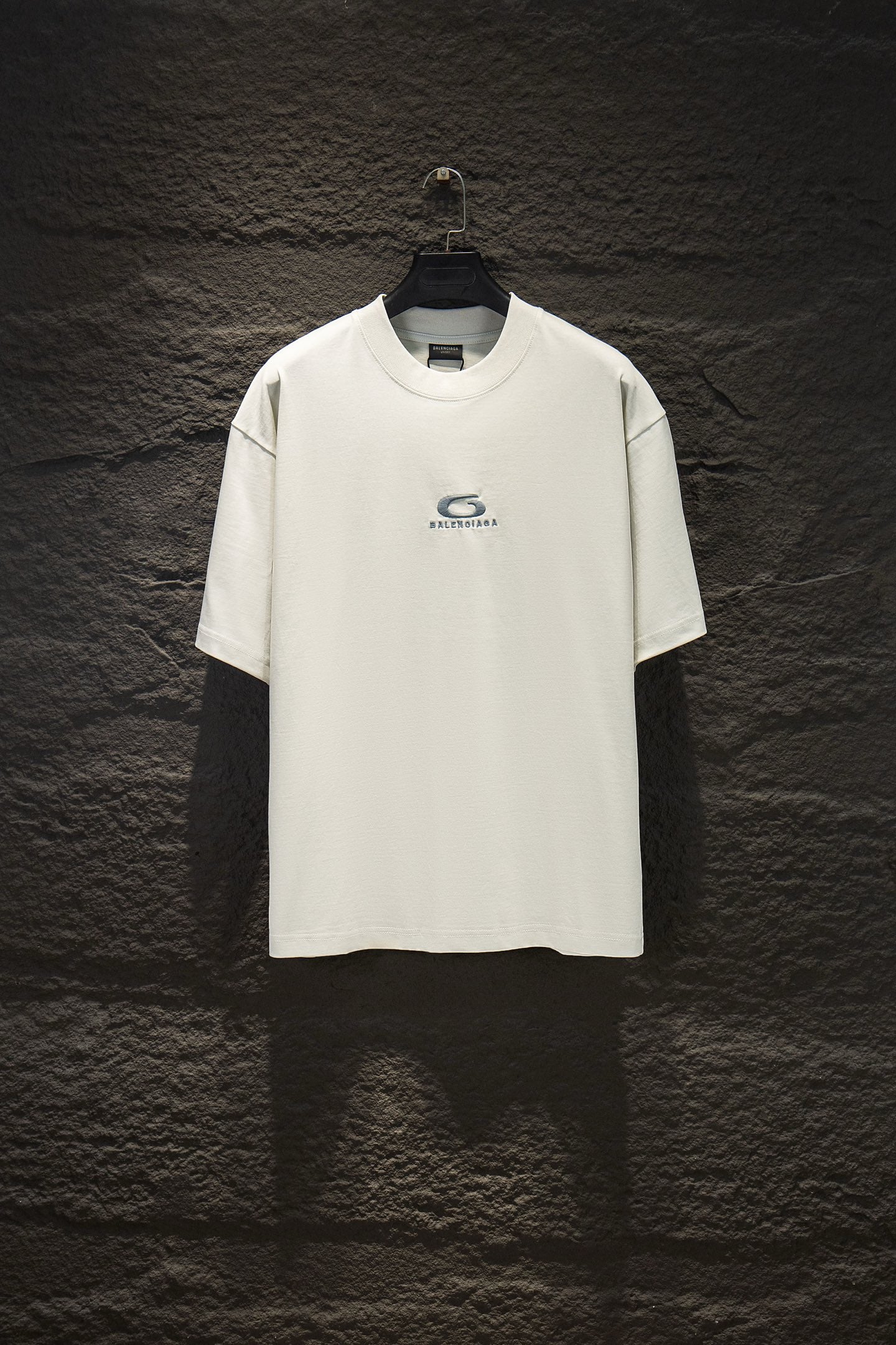 White crewneck T-shirt with small chest logo
