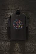 Balenciaga short-sleeve T-shirt in dark gray with colorful circular logo graphic