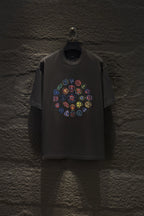 Balenciaga short-sleeve T-shirt in dark gray with colorful circular logo graphic