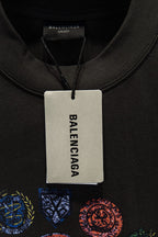 Balenciaga short-sleeve T-shirt with neck tag and multicolor emblem print edge