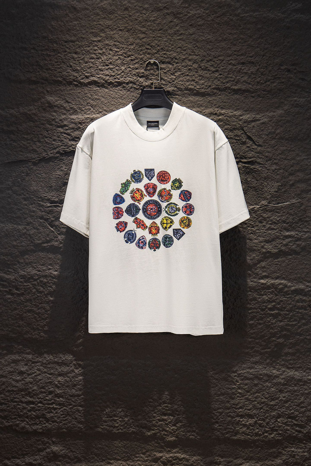 White Balenciaga T-shirt with multicolor circular graphic on front