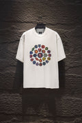 White Balenciaga T-shirt with multicolor circular graphic on front