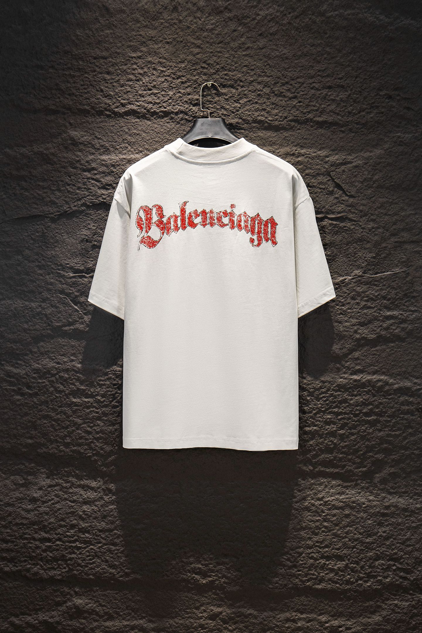White Balenciaga T-shirt with red Balenciaga logo on back