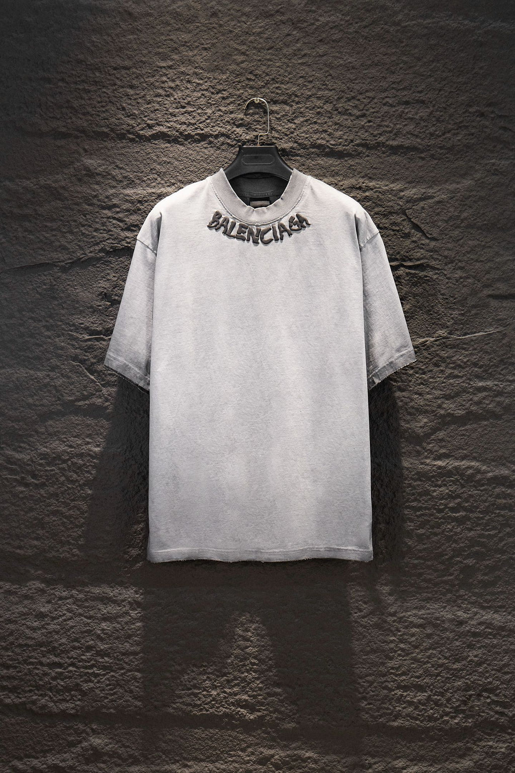 Balenciaga short-sleeve T-shirt, light gray, crew neck, front logo graphic