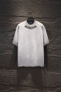 Balenciaga short-sleeve T-shirt, light gray, crew neck, front logo graphic
