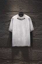 Balenciaga short-sleeve T-shirt, light gray, crew neck, front logo graphic