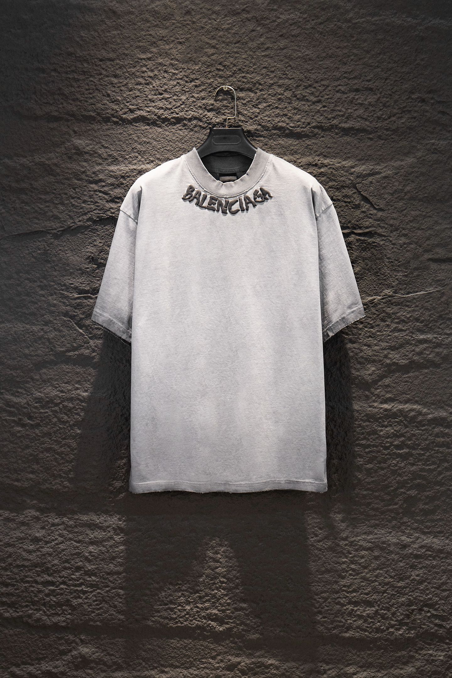 Balenciaga short-sleeve T-shirt, light gray, crew neck, front logo graphic