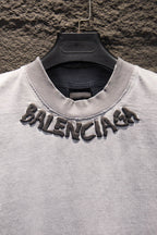 Balenciaga short-sleeve T-shirt, light gray, ribbed crew neck, front logo detail