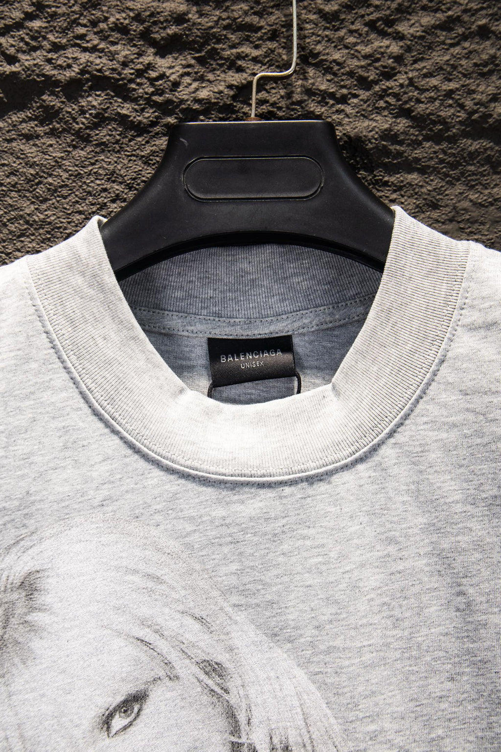 Balenciaga short-sleeve T-shirt collar, light gray knit crew neck