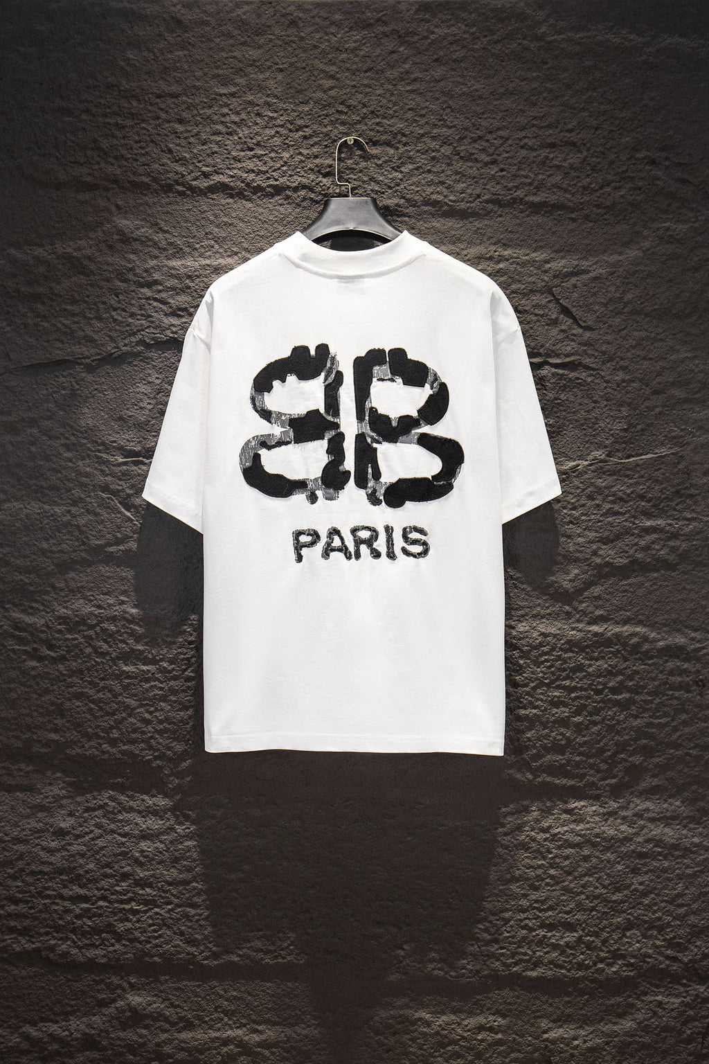 Balenciaga white short-sleeve T-shirt with large CB PARIS graphic on front