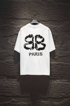 Balenciaga white short-sleeve T-shirt with large CB PARIS graphic on front
