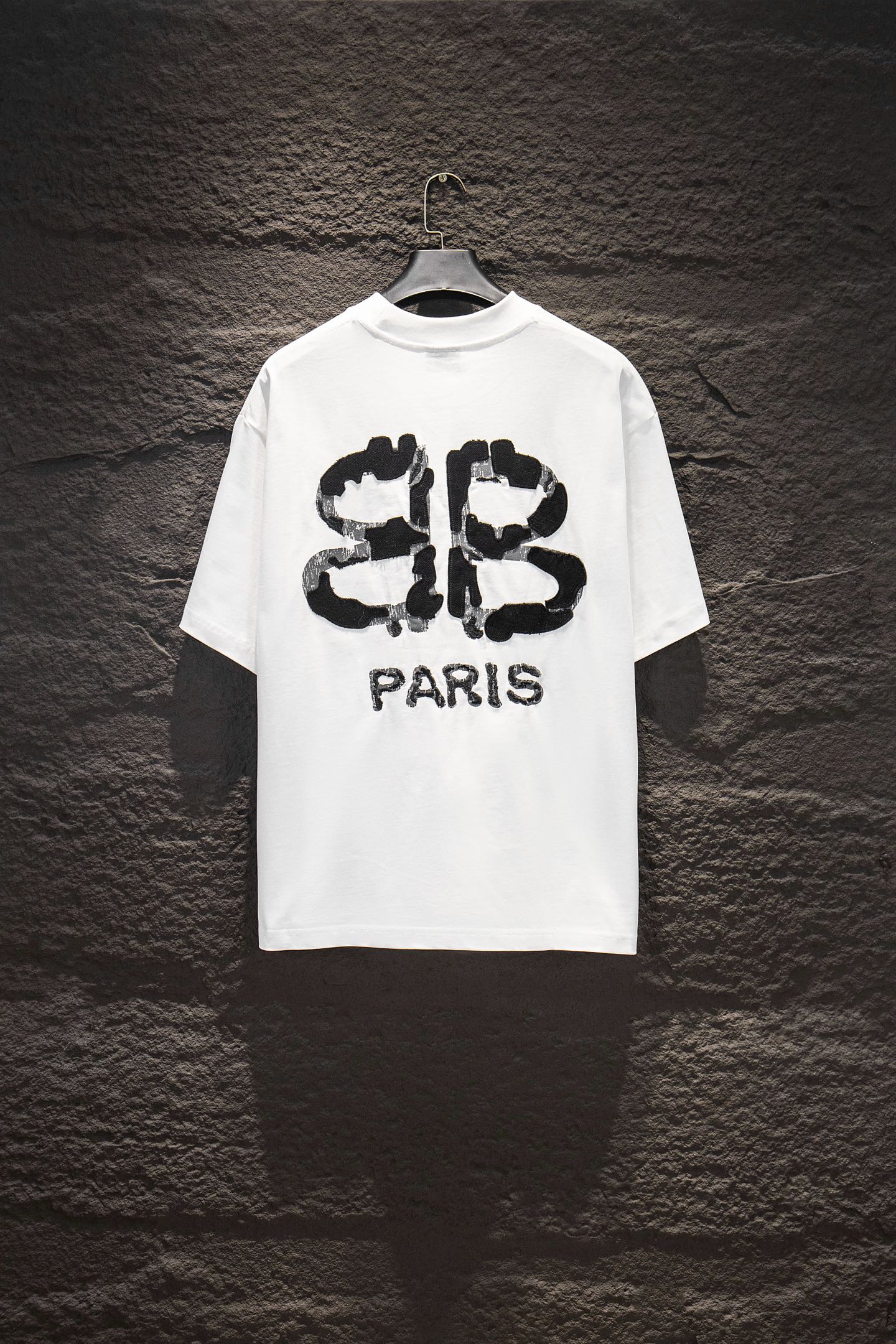 Balenciaga white short-sleeve T-shirt with large CB PARIS graphic on front