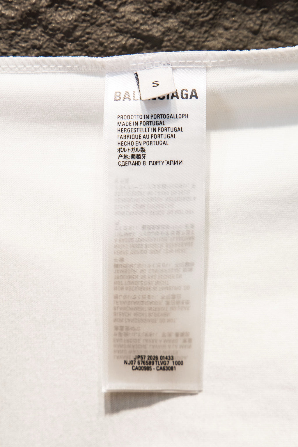 Balenciaga inside neck label with size and care information