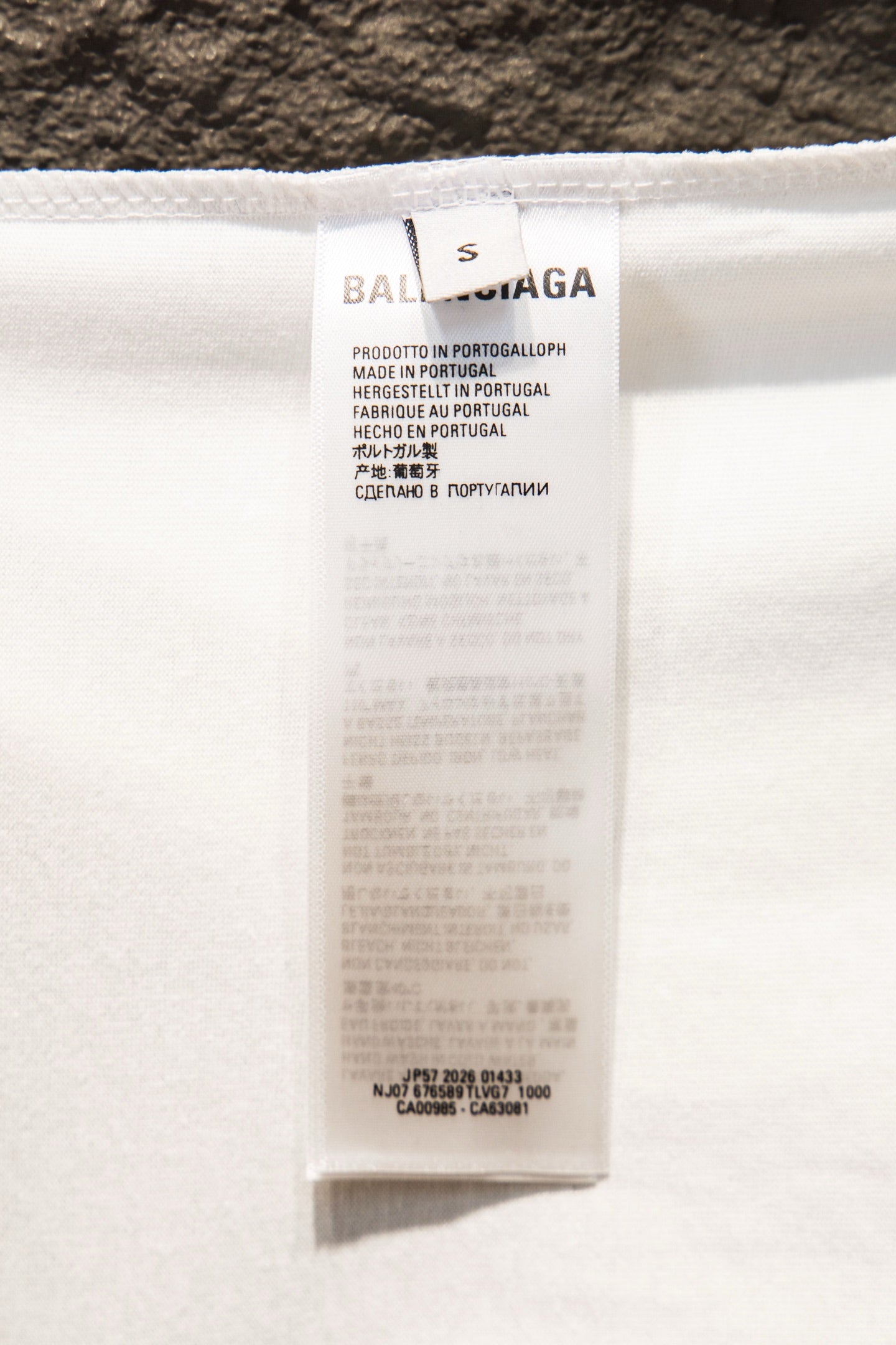 Balenciaga T-shirt care label on inner neck tag