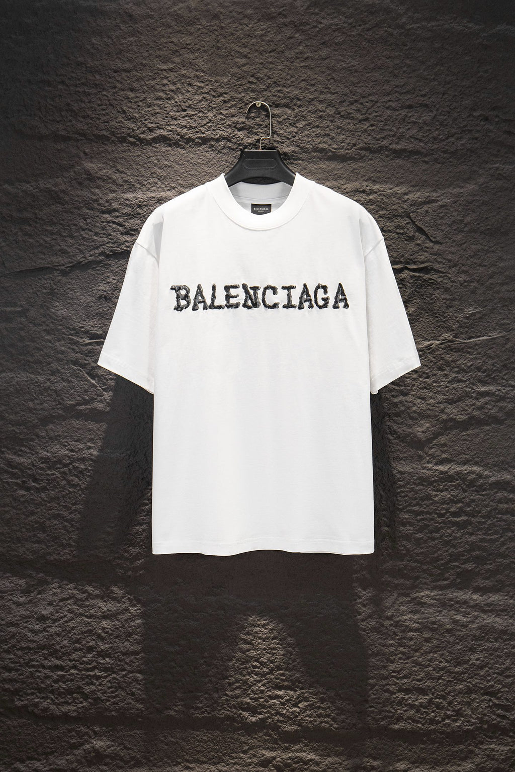 Balenciaga white short-sleeve T-shirt with BALENCIAGA logo at center front