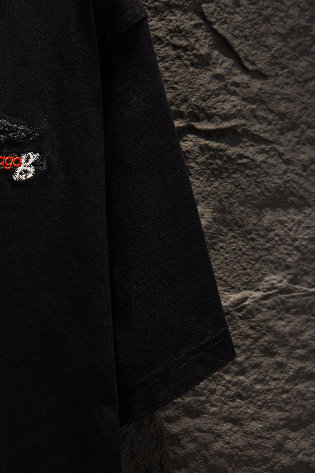 Balenciaga black T-shirt short sleeve and side seam, angled view