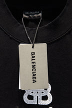Black Balenciaga T-shirt with neck tag and BB logo detail