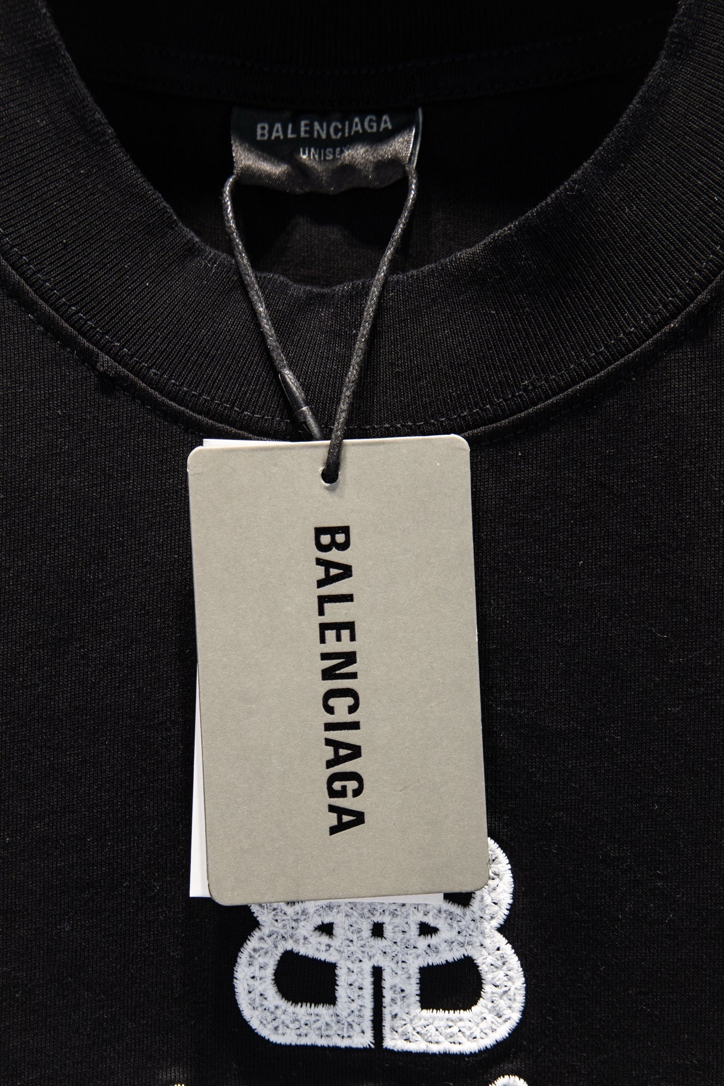 Black Balenciaga T-shirt with neck tag and BB logo detail