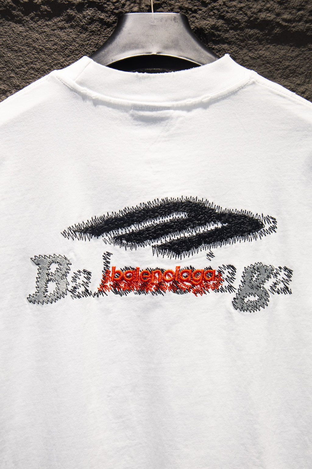 Balenciaga crewneck T-shirt in white with embroidered logo graphic across front
