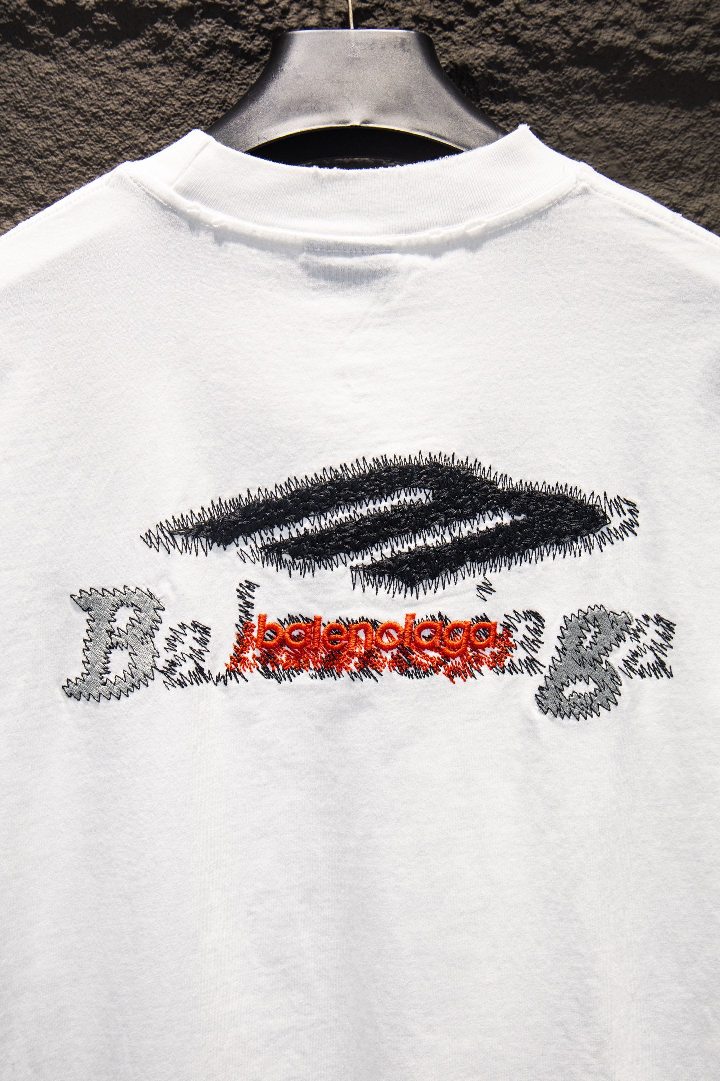 Balenciaga crewneck T-shirt in white with embroidered logo graphic across front