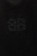 Balenciaga black T-shirt chest graphic with rhinestone double-B logo
