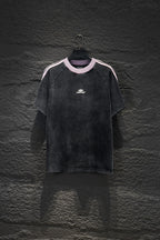 Balenciaga short-sleeve T-shirt with pink crew neck trim and small chest logo