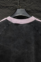 Balenciaga T-shirt back view with pink crew neckline trim