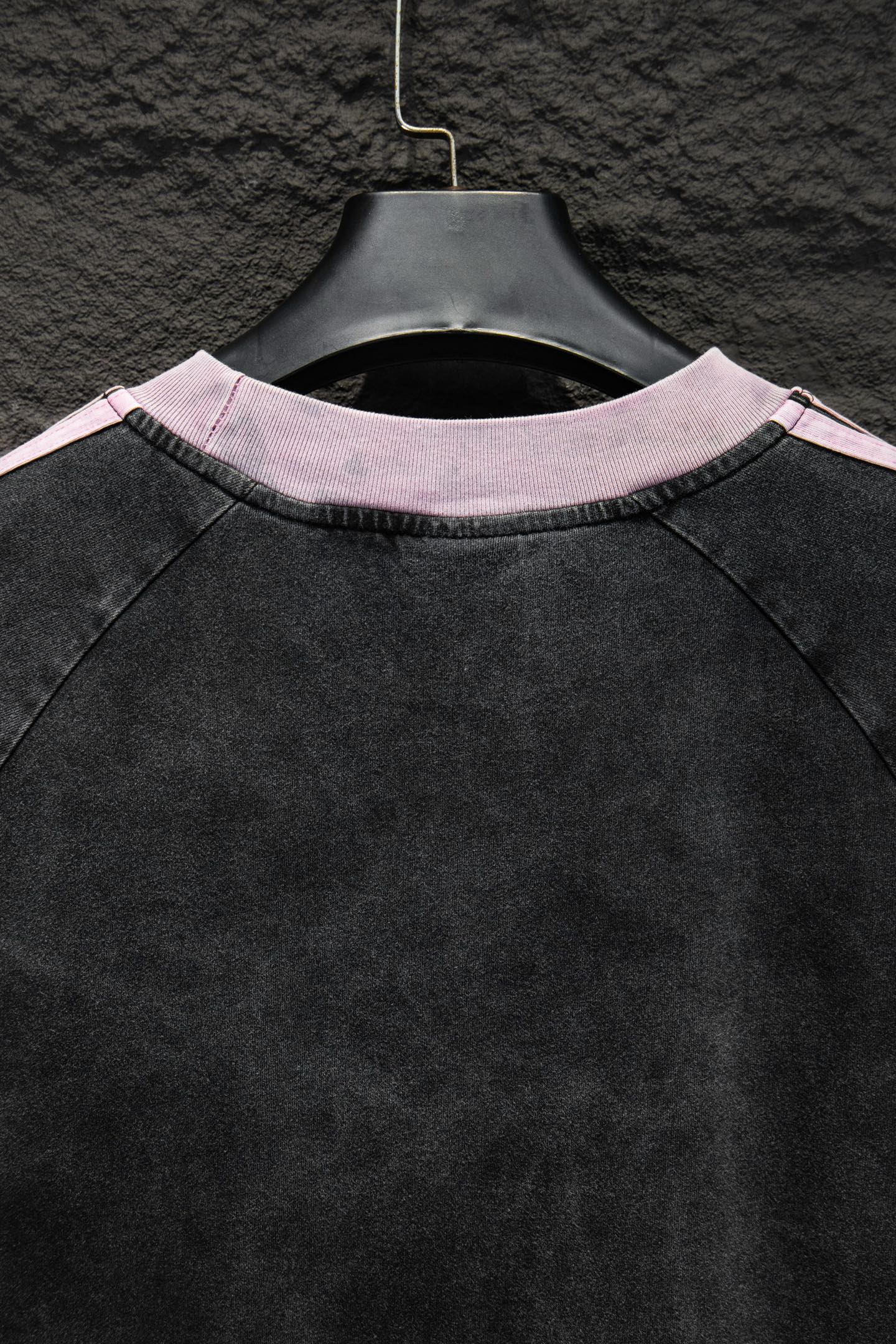 Balenciaga T-shirt back view with pink crew neckline trim