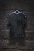 Balenciaga short-sleeve T-shirt with light blue crew neck trim, front logo