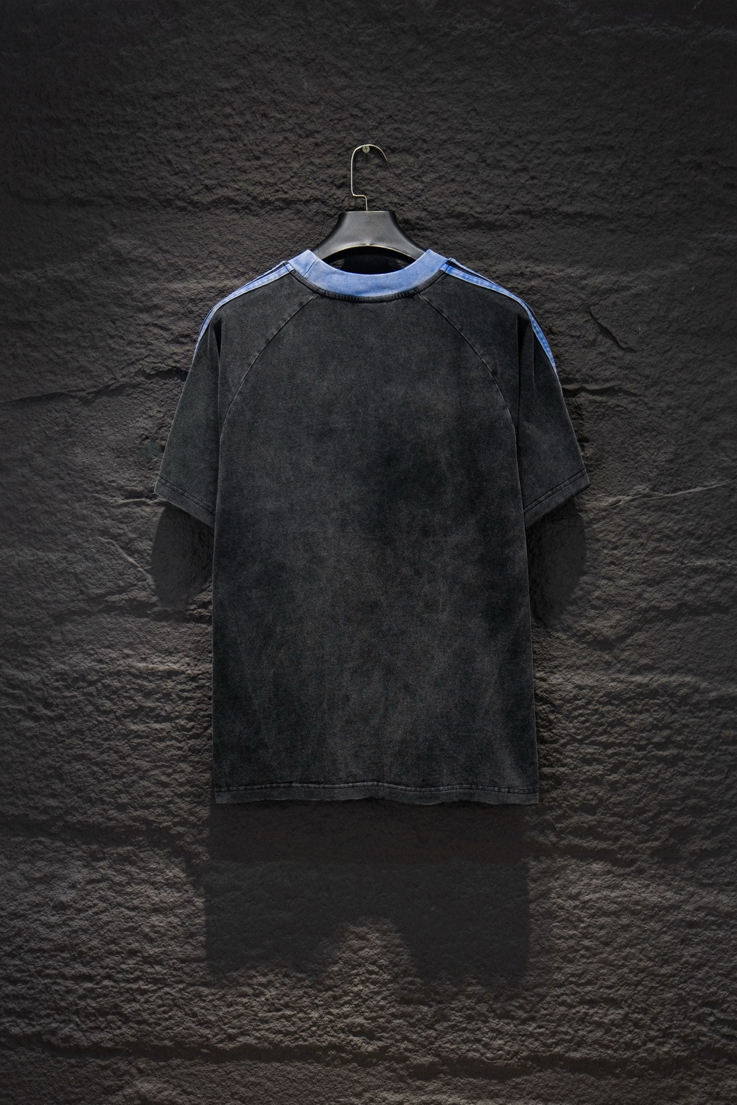 Balenciaga short-sleeve T-shirt with light blue crew neck trim, front logo