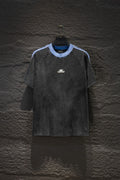 Balenciaga short-sleeve T-shirt with light blue crew neck trim and small chest logo
