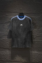 Balenciaga short-sleeve T-shirt with light blue crew neck trim and small chest logo