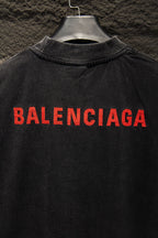 Balenciaga T-shirt, dark gray, large red BALENCIAGA logo across chest