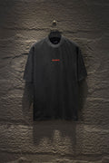 Balenciaga short-sleeve T-shirt, dark gray, small red logo on chest