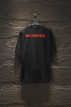 Balenciaga short-sleeve T-shirt, dark gray, red BALENCIAGA logo on back