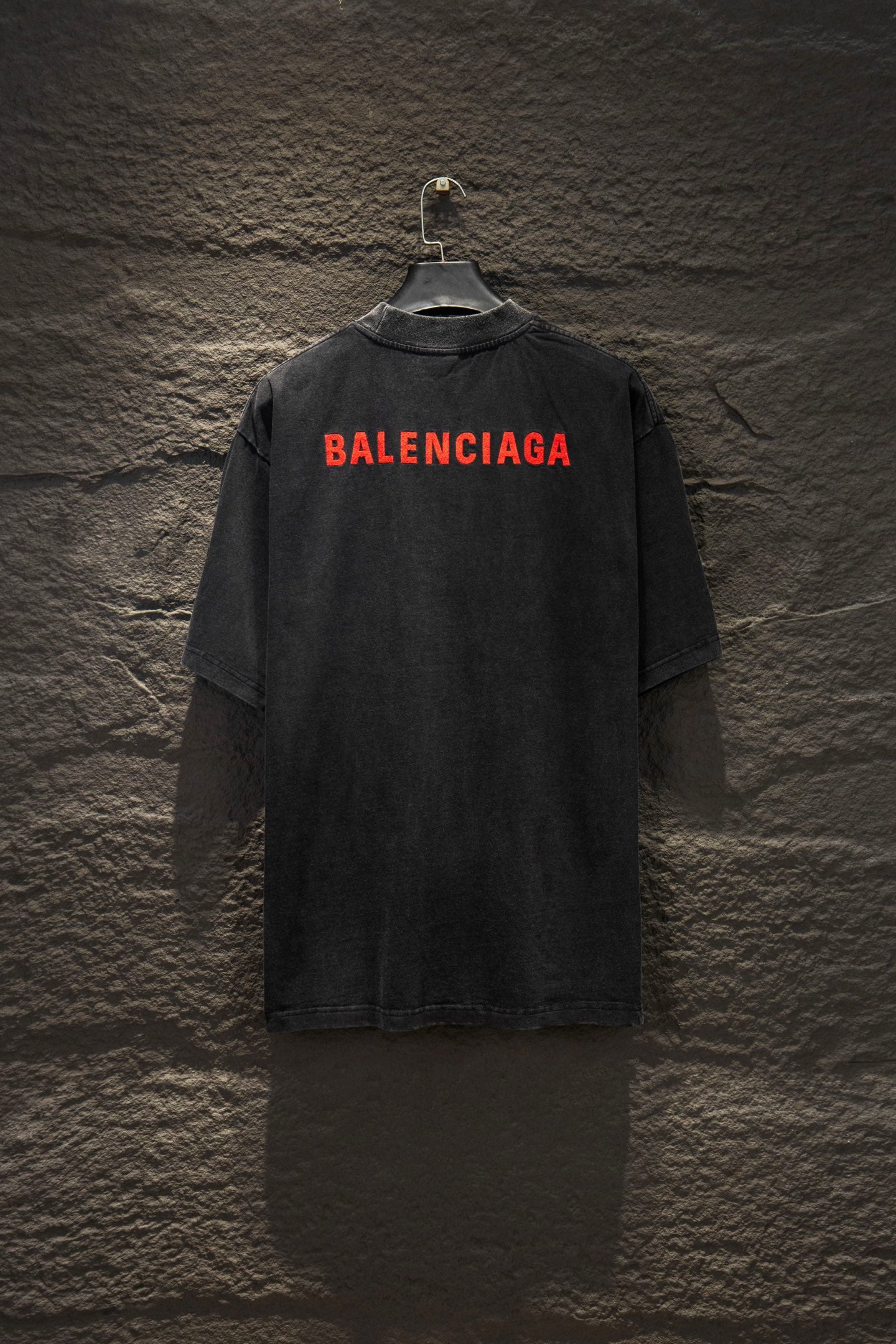 Balenciaga short-sleeve T-shirt, dark gray, red BALENCIAGA logo on back