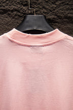 Pink T-shirt upper back with ribbed crew collar