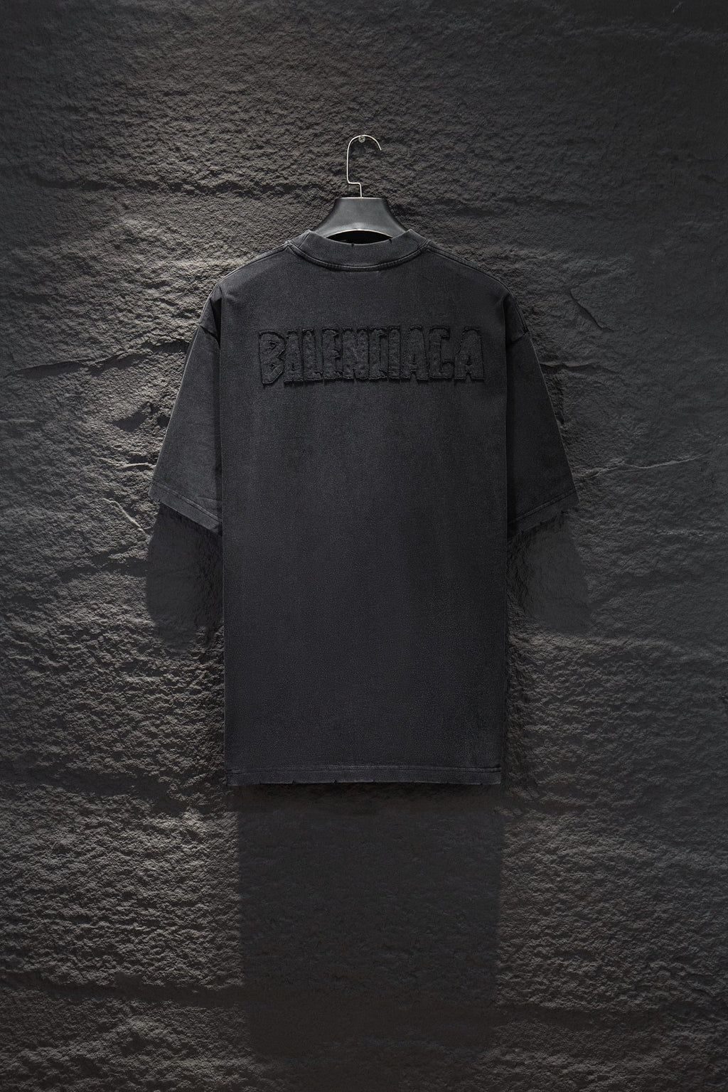 Balenciaga graphic T-shirt with logo print on back, dark gray crew neck