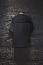 Balenciaga graphic T-shirt with logo print on back, dark gray crew neck