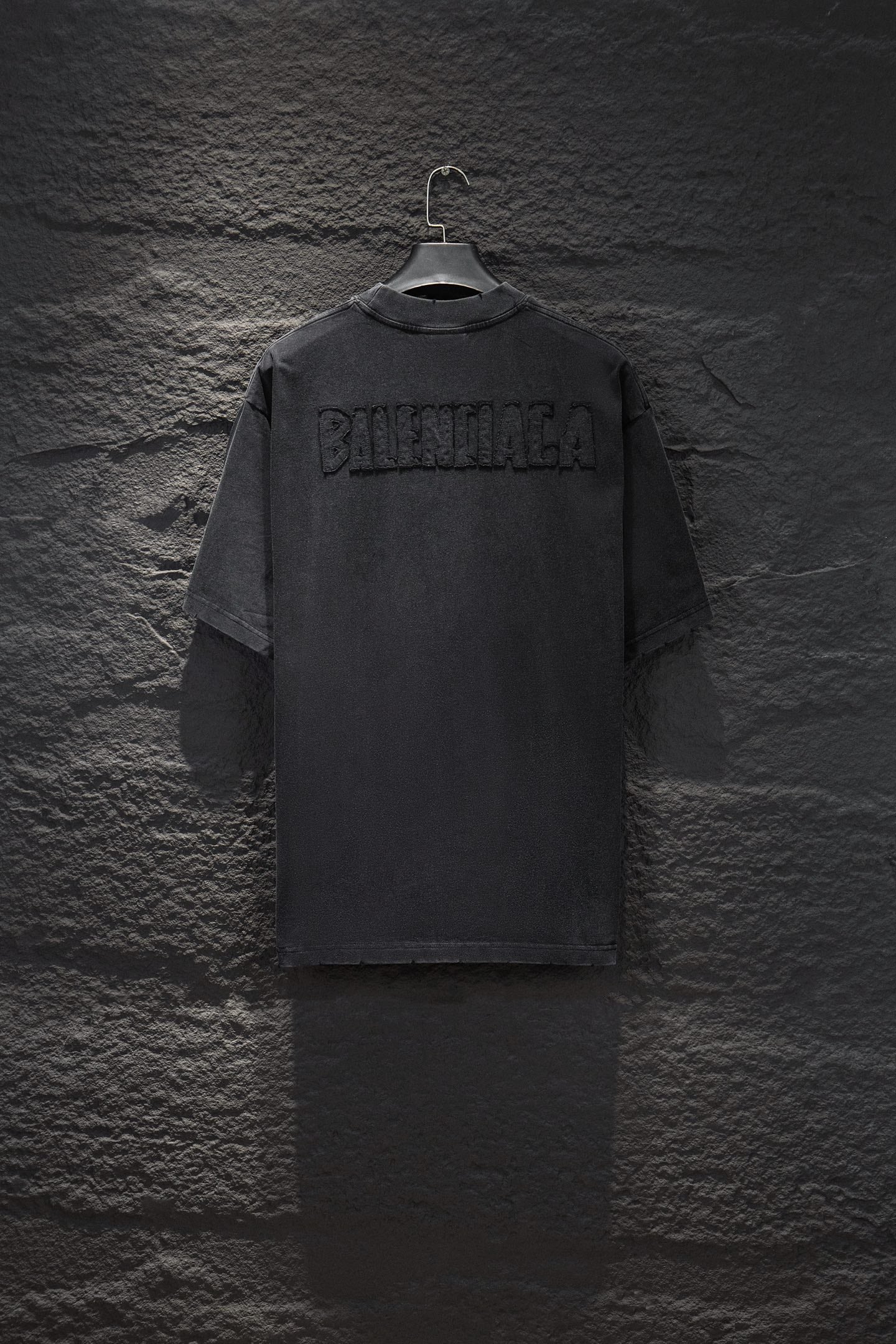 Balenciaga graphic T-shirt with logo print on back, dark gray crew neck