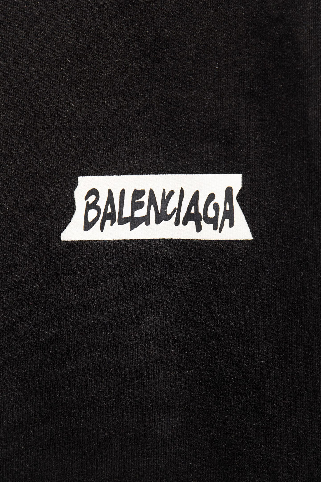 Balenciaga black T-shirt with white BALENCIAGA logo patch on chest