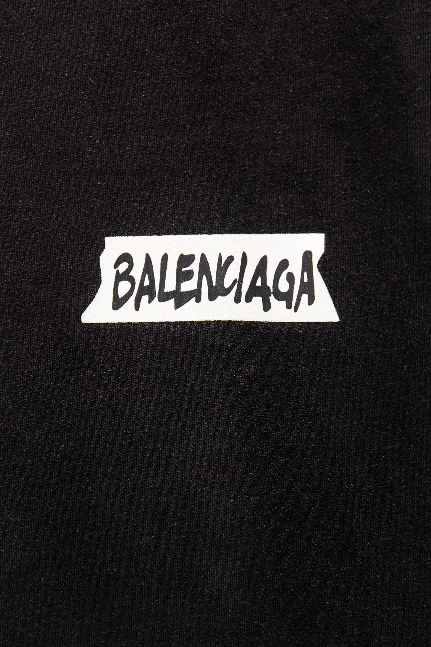 Balenciaga black T-shirt with white BALENCIAGA logo patch on chest